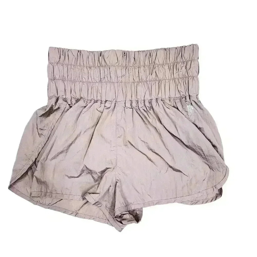 Free People Movement Shorts Large Pink High Waisted Smocked Active Athletic Sz L